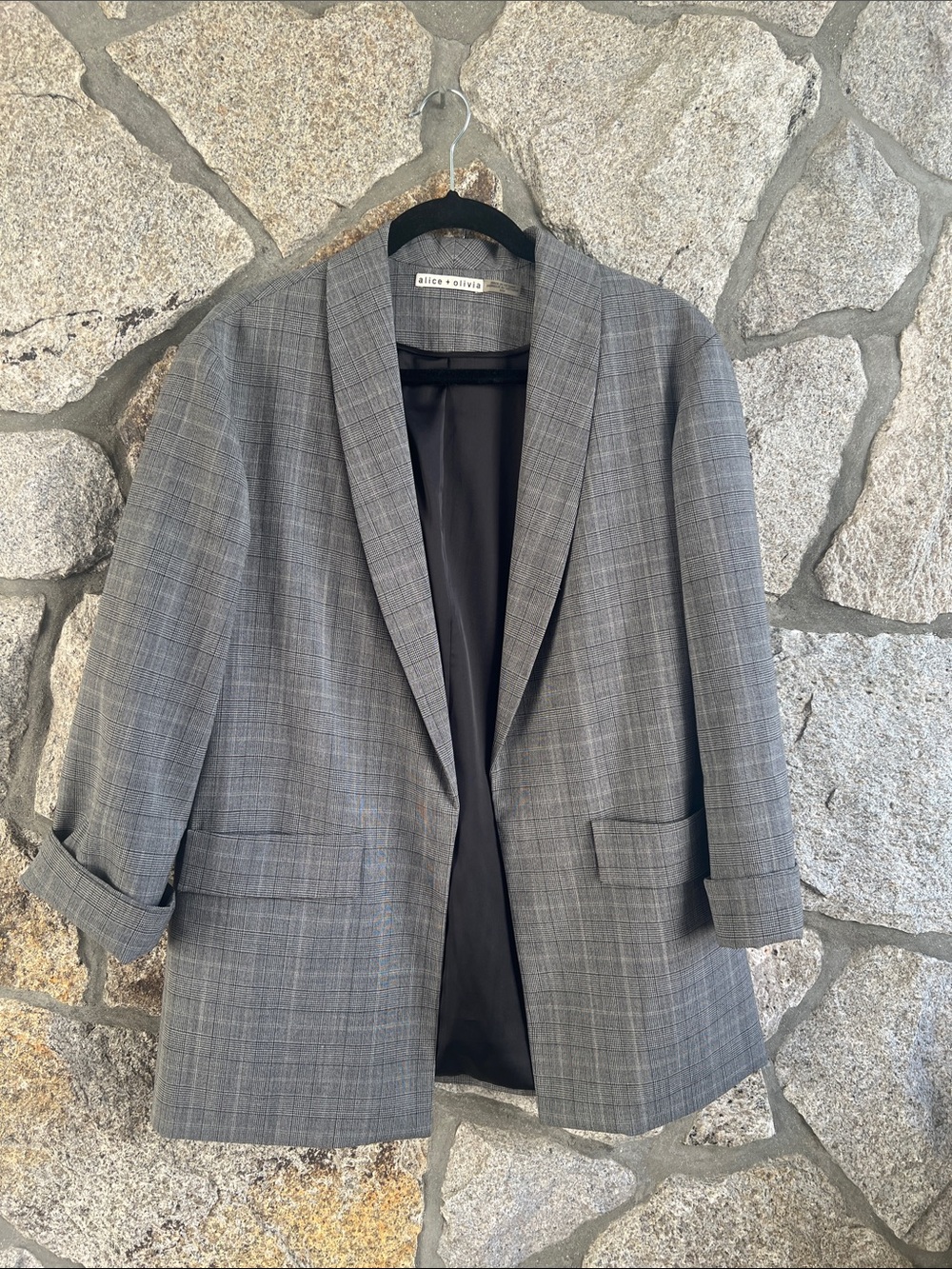 Alice + Olivia Gray Plaid Blazer - Men's Tailored Open Front Jacket